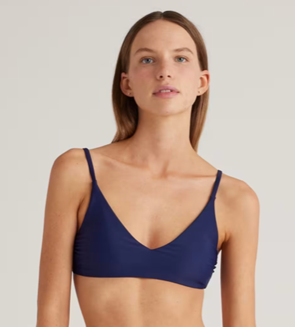 Quince Italian V-Neck Bikini Swim Top Deep Navy Blue Size XL NEW